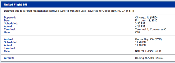 United 958 diverted to Goose Bay on June 12.